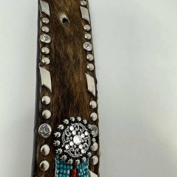 Ariat Hair On Hide Genuine Leather Sz S Belt Aztec Beaded  display picture 2